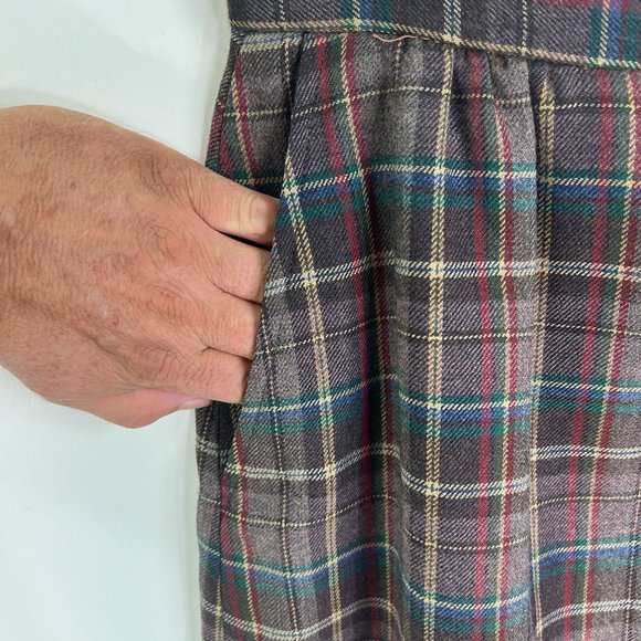 Vintage Lady Halrin Plaid Wool Skirt Womens 8 Brown Lined Pockets Zip Pleated - Picture 4 of 11